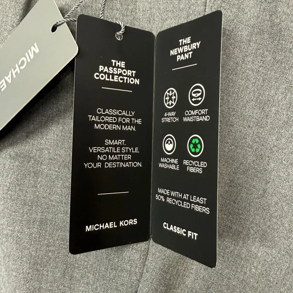 Michael Kors Men's Pleated Solid Classic Fit Pants Grey 35X32 $98